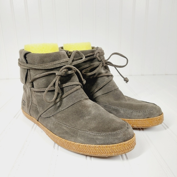 UGG Australia Reid Suede Leather Brown Winter Flat Moccasin Ankle Boots A984 - Picture 4 of 11